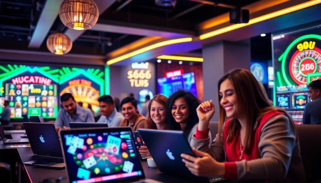 Online gambling excitement at s666.nyc with diverse players enjoying casino games.