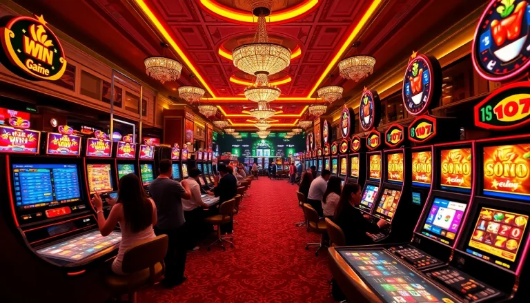 Exciting casino scene at luck8win.live with vibrant games and players celebrating.