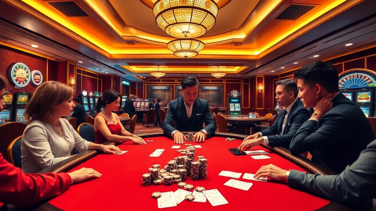 Engage in high-stakes gambling action at https://9bet0.us.com/ with professional players and elegant casino decor.