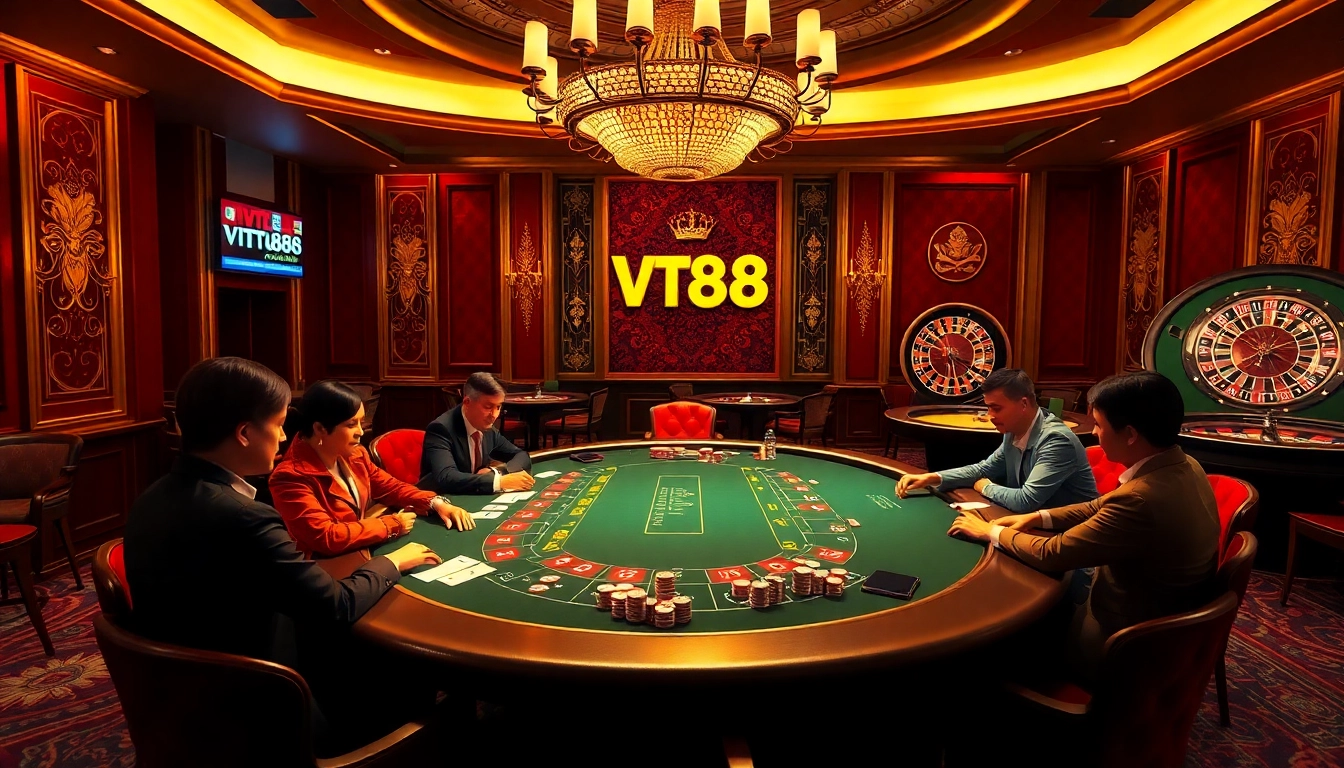 Experience the thrill of Vt88 nhà cái at a luxurious poker table surrounded by players.
