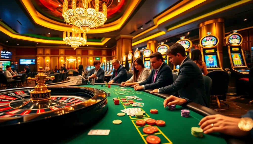 Experience thrilling games at thabet.com with vibrant casino visuals of roulette and poker tables.