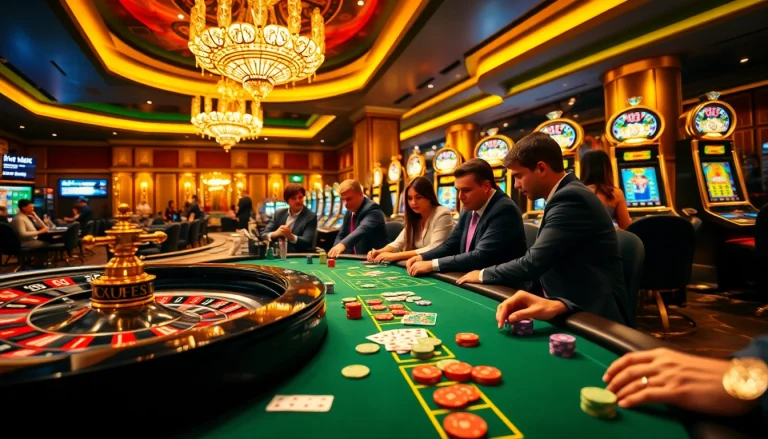 Experience thrilling games at thabet.com with vibrant casino visuals of roulette and poker tables.