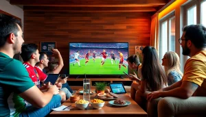 Exciting football fans enjoying a live match on vaoluoitv.it.com, showcasing vibrant energy and community.