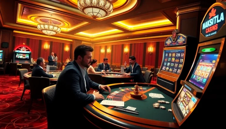 Experience the thrill of gambling at mk8th.net with vibrant casino scenes featuring poker tables and roulette wheels.