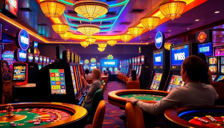 Experience the thrill of winning at WW88 casino with vibrant slot machines and poker tables.