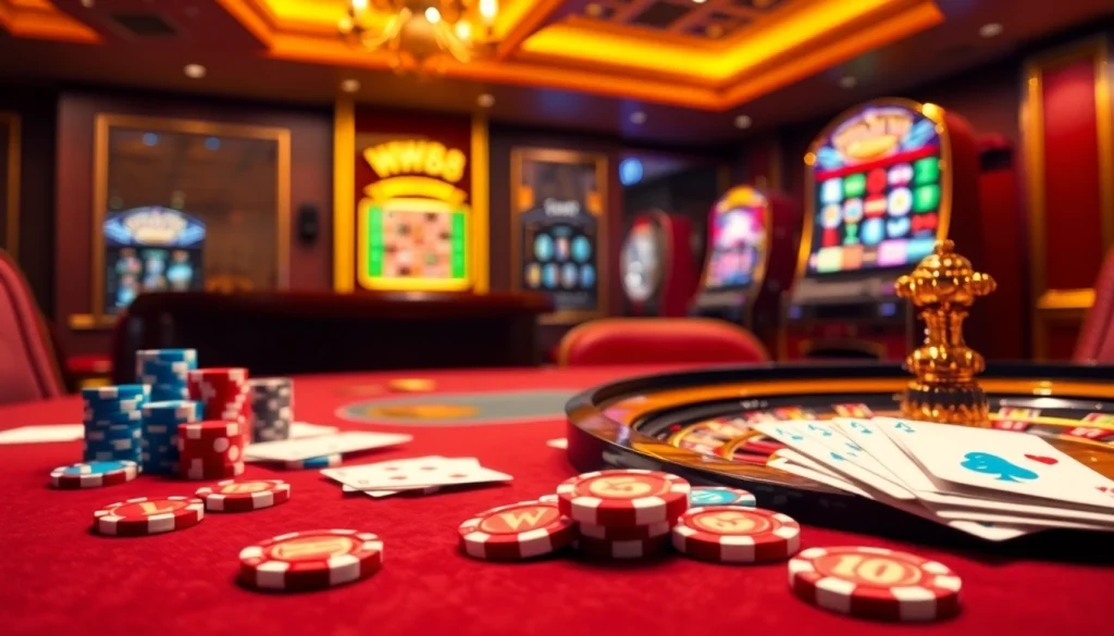 Experience the thrill of gaming at ww88 com with vibrant poker chips and a gleaming roulette wheel.