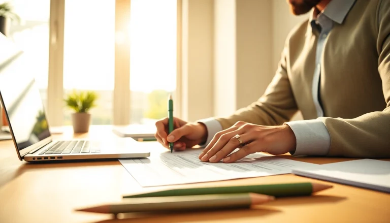 Filling out the eta uk application form at a sleek desk with natural lighting.