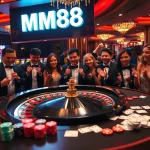 High-stakes gaming at MM88 casino with roulette wheel and poker chips.