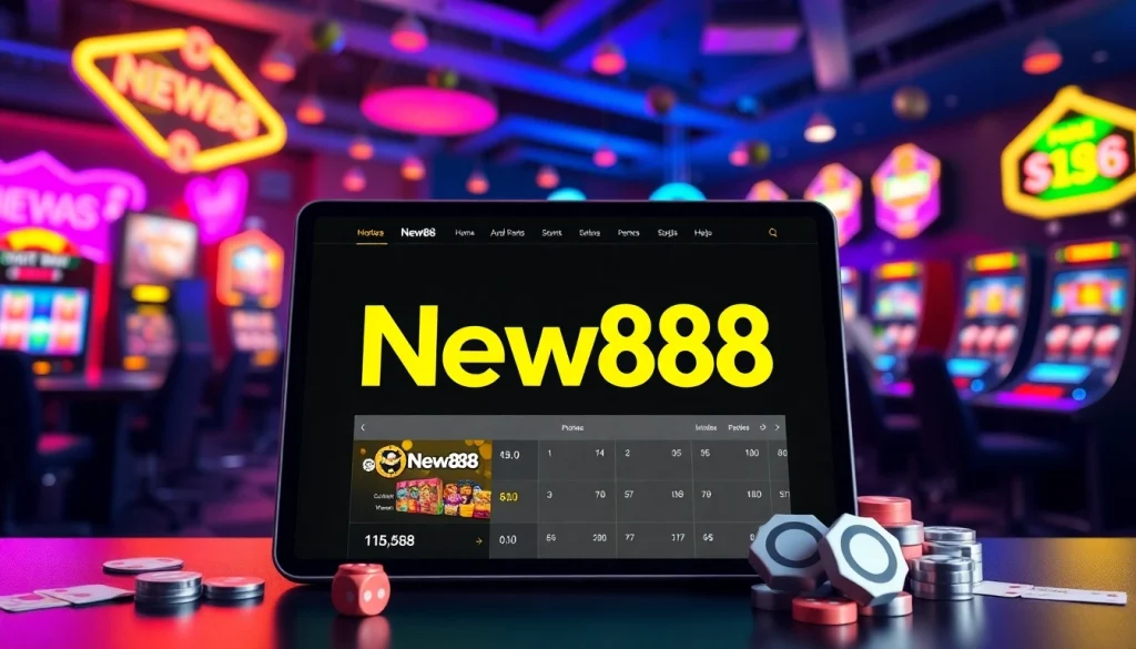Engaging New88 online betting platform interface showcasing vibrant gaming elements and a user-friendly design.