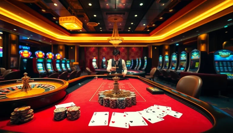 Exciting casino gaming atmosphere at go88.family showcasing roulette and poker action.