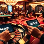 A dynamic casino scene with players engaging in games on ALO 789, showcasing excitement and luxury.