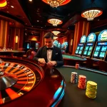 Exciting gaming experience at a casino with vaobet branding and vibrant roulette and poker visuals.