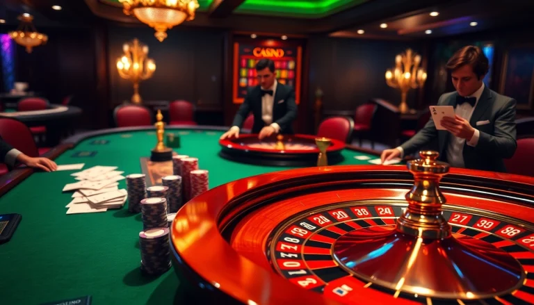 Experience exciting games at five88.com with players enjoying poker chips and roulette wheels.