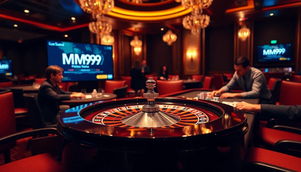 Experience an exciting game of roulette at MM99 casino with vibrant colors and sophisticated players.