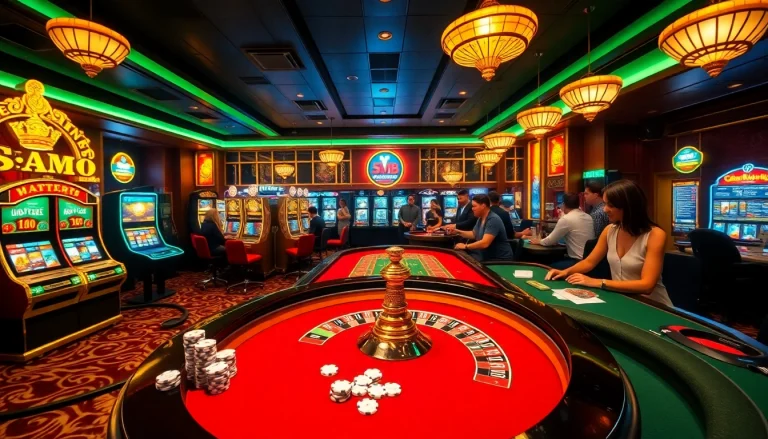 Players enjoying a thrilling casino experience with 5MB stakes at vibrant tables filled with action.