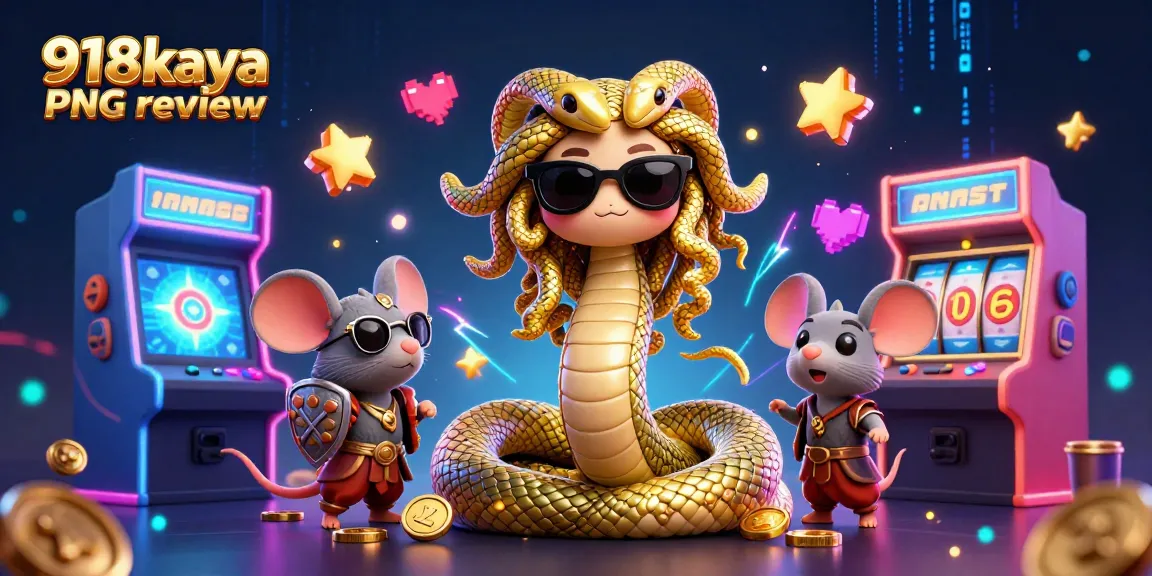 918kaya PNG review showcasing friendly Medusa and warrior mouse with vibrant gaming elements.
