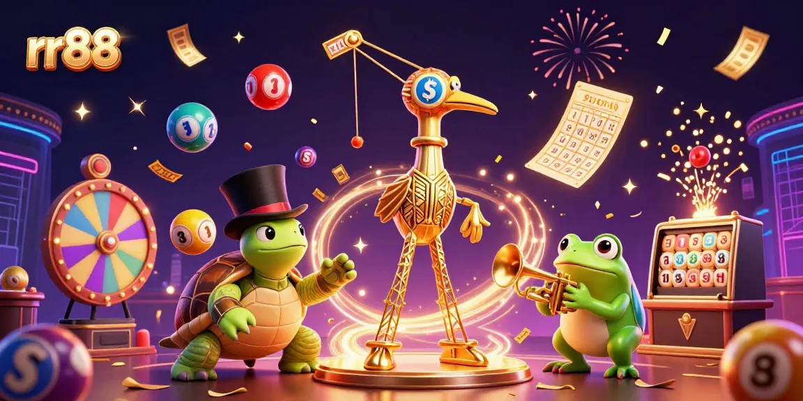 Immerse in the rr88 casino experience with lively colorful characters celebrating, lottery elements, and dynamic games.