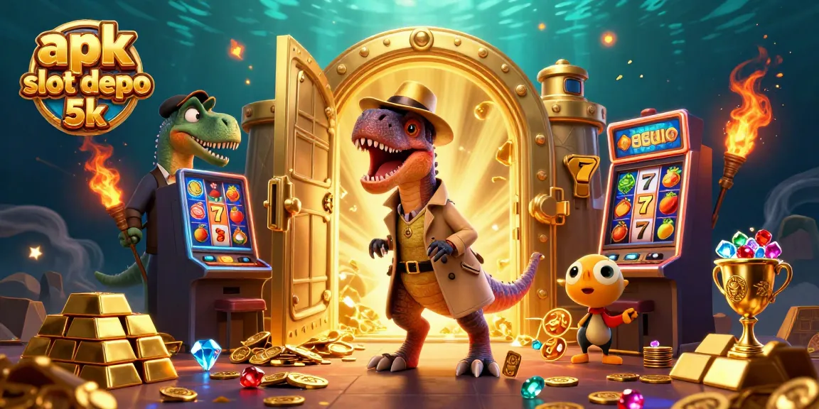 Spin thrilling slots with apk slot depo 5k in a vibrant casino scene bursting with excitement.