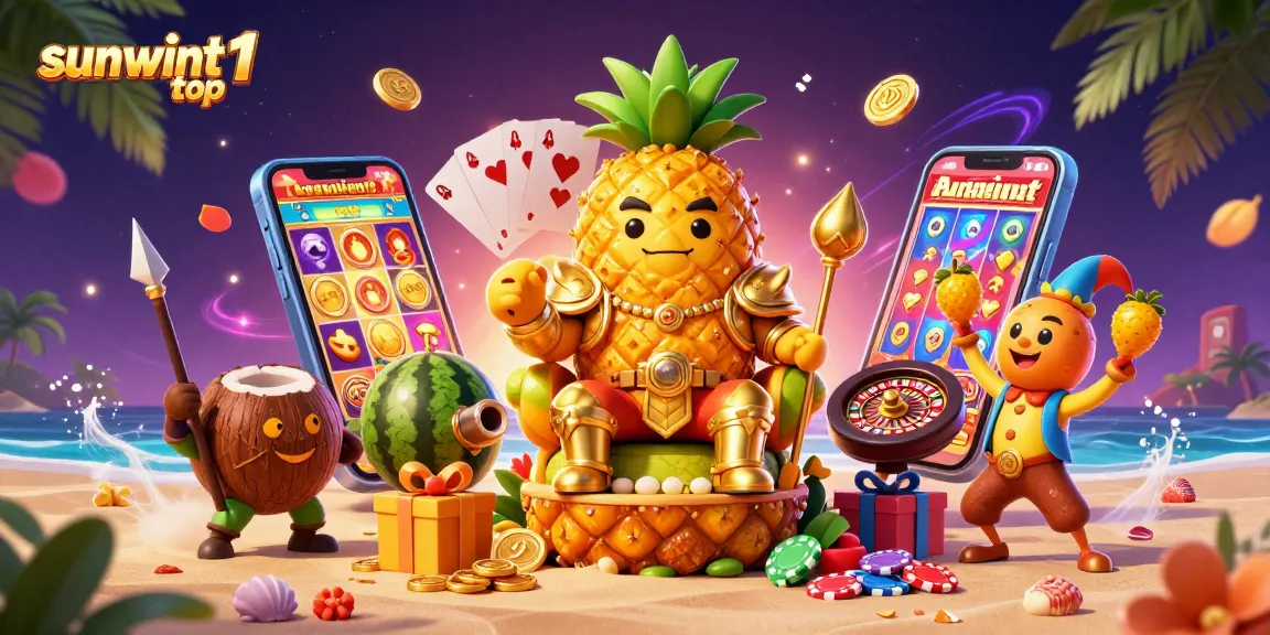 Experience the excitement of gaming with sunwint1 top in this vibrant 3D casino scene featuring a pineapple king.